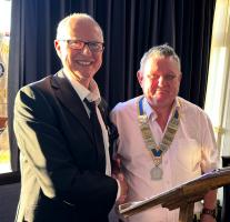 Ex president Alf Lees welcomes new president Tony Inch.