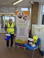Lovely to meet Tony Wallis who is in  our foyer today collecting on behalf Rainbows Hospice for Children and Young People