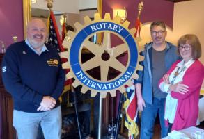 Rotarian Alan Steele's first night at the Club, with President Lindsey and sponsor Norrie