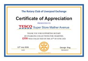 Thanks to TESCO and their customers