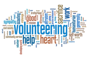 Montage of words connected with volunteering.