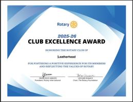 Leatherhead Rotary Honoured with 2025&ndash;26 Rotary Club Excellence Award.