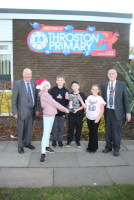 HEAD BOY & HEAD GIRL THROSTON SCHOOL 
(with their De[uties ) along with Presient Tony Metcalfe and Rotarian Alan Lakey