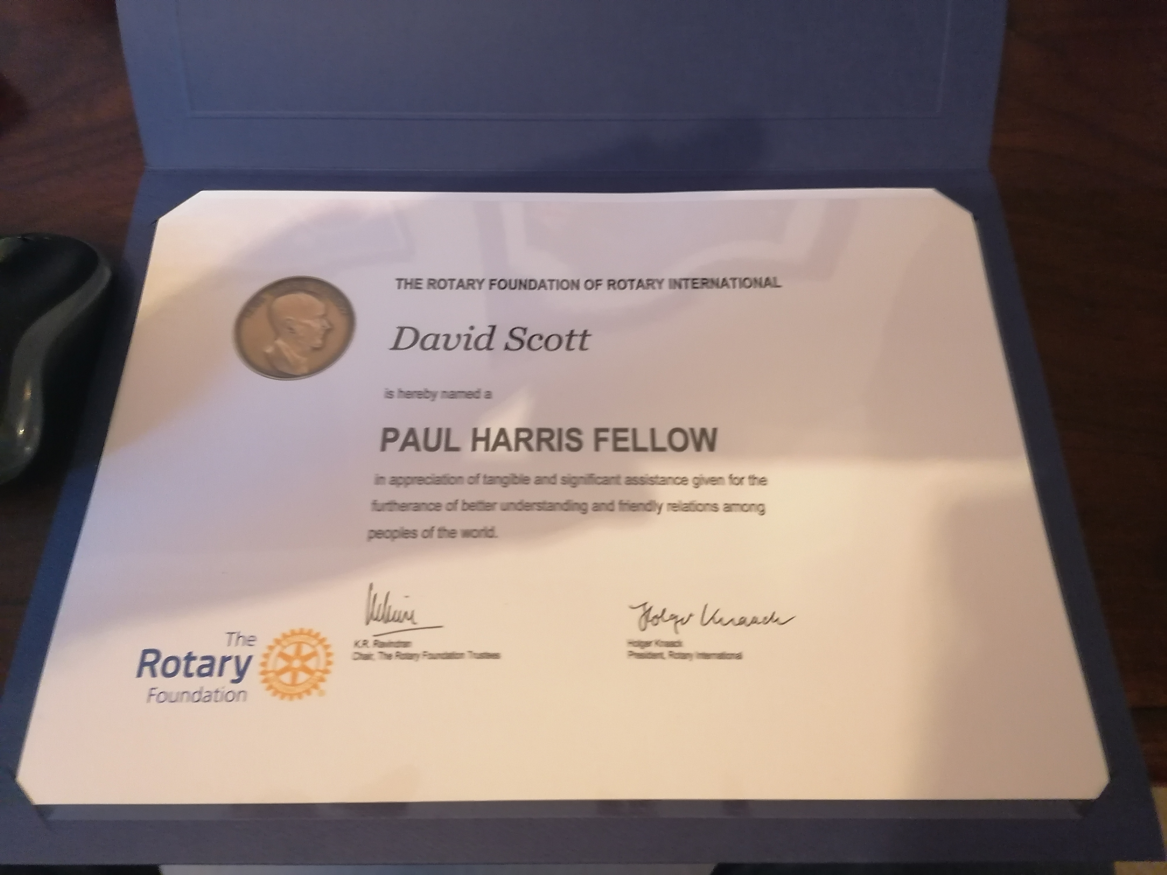 Paul Harris Award certificate